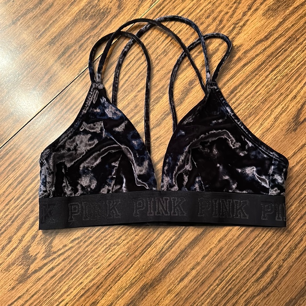 PINK black velvet bra
